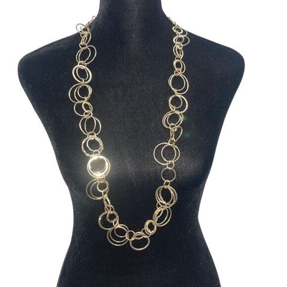 Womens Multi-Ring Adjustable Long Fashion Statement Necklace Gold-tone 16"‎ - Picture 1 of 5